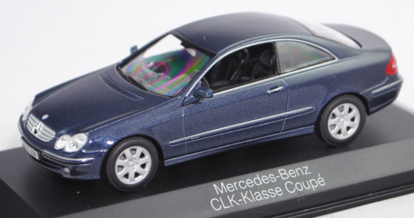 Mercedes-Benz CLK-Klasse Coupé (C 209, Mod. 02-05), lolithblau met., Minichamps, 1:43, Werbebox