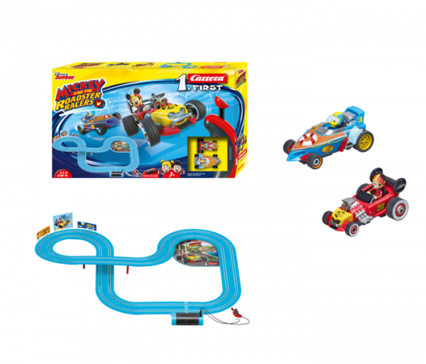 Mickey and the Roadster Racers: 12x Streckenteile für ca. 3,5 m, 2 Handregler, 2 Fahrzeuge