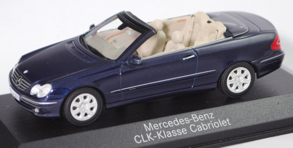 Mercedes-Benz CLK-Klasse Cabriolet (A 209, Mod. 2003-2005), tansanitblau met., Minichamps, Werbebox