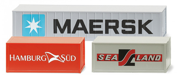 Zubehörpackung 3 Stück Container, MAERSK + SEALAND + HAMBURG SÜD, N-Spur, Wiking, 1:160, mb