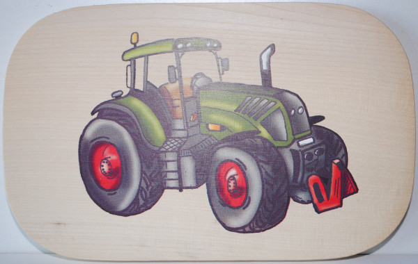 Frühstücksbrettchen aus Massivholz, Abbildung: Traktor in grün