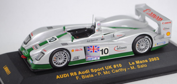Audi R8, Team: Audi Sport UK, Le Mans 2003, Fahrer: Salo/Biela/McCarty, Nr. 10, IXO, 1:43, PC-Box