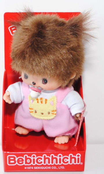 Bebichhichi (Monchhichi) - Kitty Rompers Girl, mit rosa Strampler, 15 cm groß, Sekiguchi