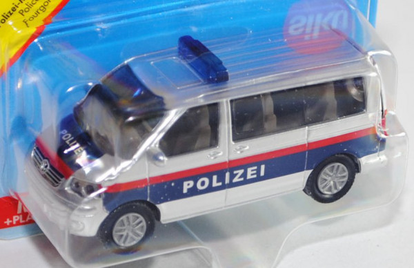 03801 A VW T5 Polizei-Mannschaftswagen, Modell 2003-2009, chromsilber/blau/rot, POLIZEI, ohne Nummer