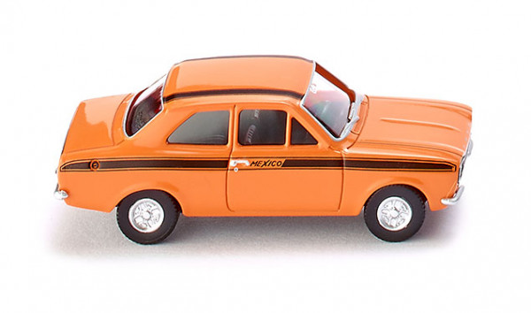 Ford Escort Mexico 2-türig (Typ Mark I, 1. Generation, Modell 1967-1974), orange, mit schwarzen Stre