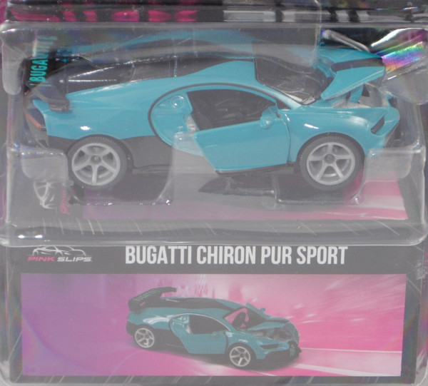 Bugatti Chiron Pur Sport (Modell 2020-), wasserblau/schwarz, Jada TOYS by majorette, 1:65, Blister