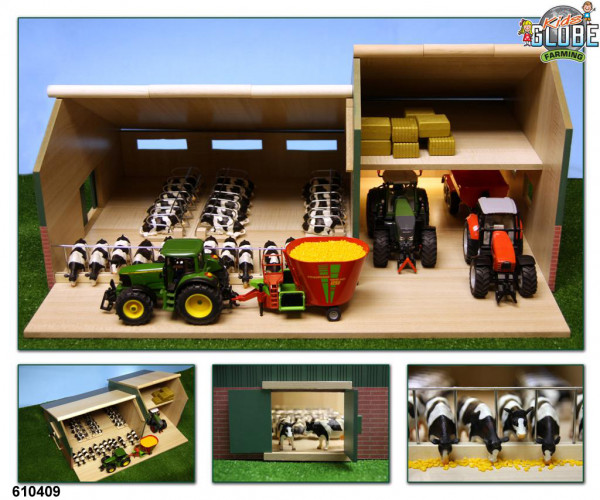 Stall mit Schuppen für Siku, ohne Fahrzeuge und Zubehör, 55,0 x 72,0 x 32,0 cm, Kids GLOBE FARMING,