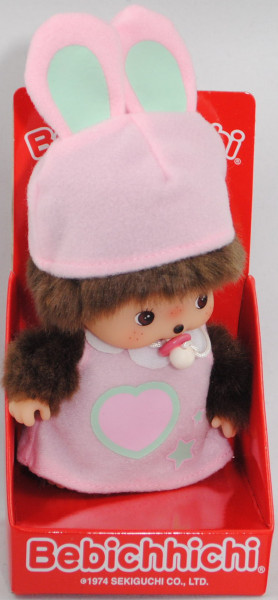 Bebichhichi (Monchhichi) Dreamy Bunny Girl (Mädchen m. rosa Kleid+Hasenmütze), 15 cm groß, Sekiguchi