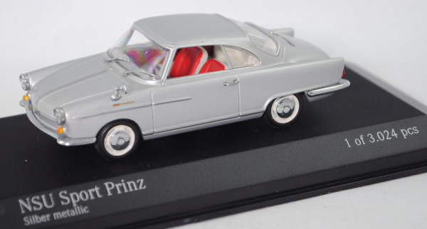 NSU Sport Prinz (Typ 41, Coupé, Modell 1959-1967), silber metallic, Minichamps, 1:43, PC-Box