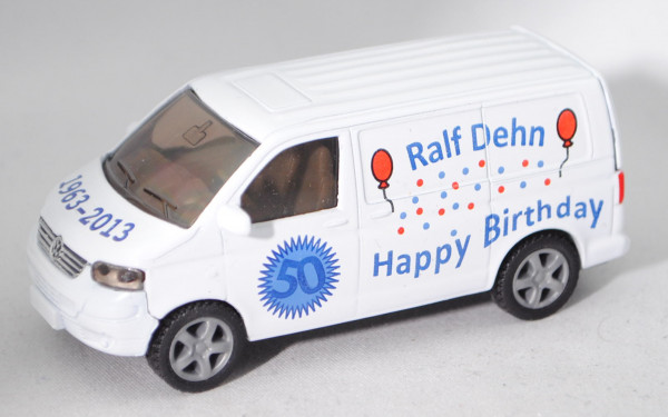 00423 VW T5 Transporter (Typ 7H, Mod. 2003-2009), reinweiß, Ralf Dehn / 50 Happy Birthday, Werbebox