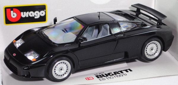 Bugatti EB 110 GT (Modell 1991-1995, Baujahr 1991), schwarz, Bburago, 1:18, mb (Box mit Lagerspuren)