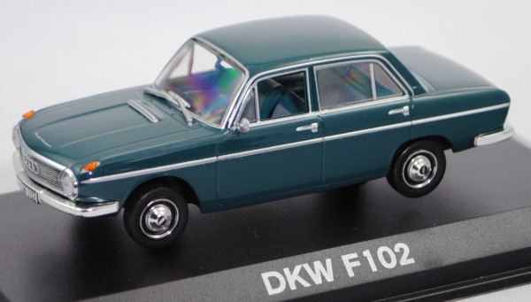 DKW F 102 (viertürige Stufenheck-Limousine, Modell 1965-1966), blaugrün, Norev, 1:43, PC-Box