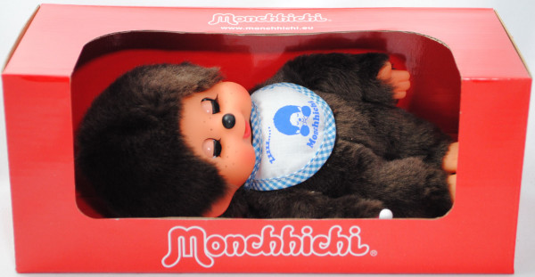 Monchhichi Sleep Eyes Boy with blue sleep Bib (schlafender Junge), 20 cm groß, Sekiguchi