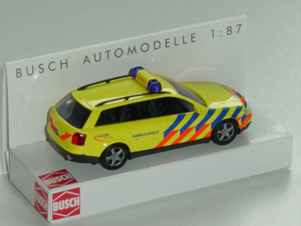 Audi A4 Avant, Mj. 02, leuchtgelb, AMBULANCE, holländische Ambulance, Busch, 1:87, mb