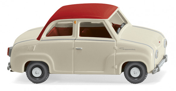 Glas Goggomobil (Modell 1964-1969), perlweiß, Dach und hintere Holme rot, Wiking, 1:87, mb