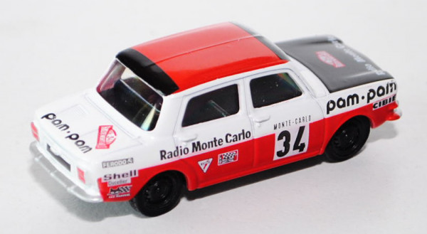 Simca 1000 Rallye 2, Modell 1972-1976, reinweiß/verkehrsrot, Rallye Monte Carlo 1973, Fahrer: Bernar