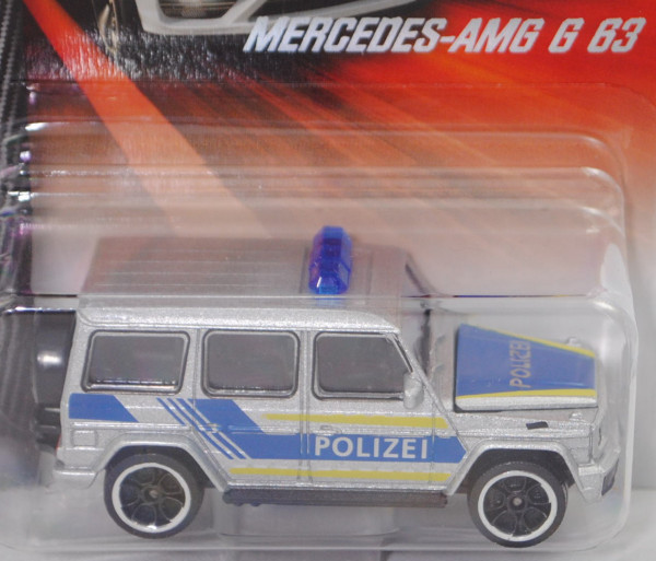 Mercedes-AMG G 63 (G-Klasse, Modell 2015-2018) Polizei, silbergraumetallic, majorette, 1:61, Blister