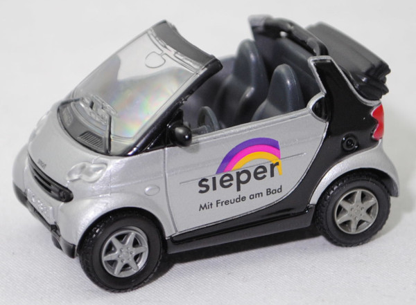 00402 sieper smart fortwo cabrio (Mod. 2000-2003), silber, sieper/Mit Freude am Bad, SIKU, Werbebox