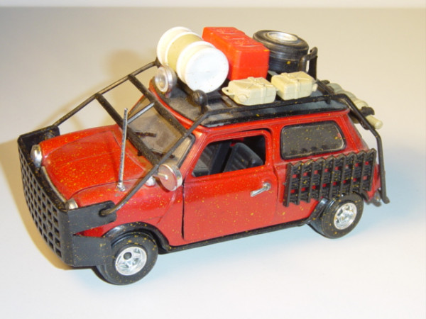 Mini Cooper Rallye, rot/schwarz, Türen+Motorhaube+Kofferraum zu öffnen, 1:25, POLISTIL