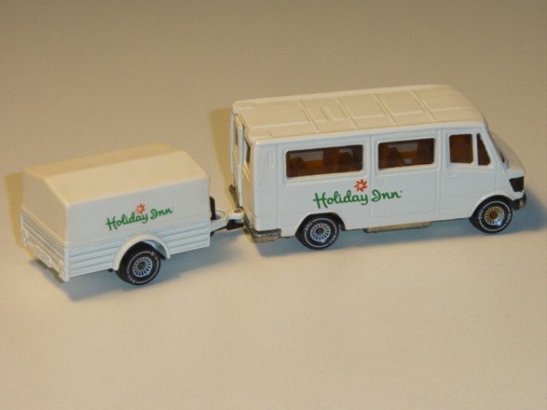 00006 Mercedes 208 (Baureihe TN, Typ T 1) Bus mit Anhänger, Modell 1977-1982, cremeweiß, Holiday Inn