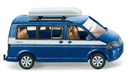VW T5 Multivan mit Dachbox, saphirblaumetallic, mit silbernem Streifen, Wiking, 1:87, mb