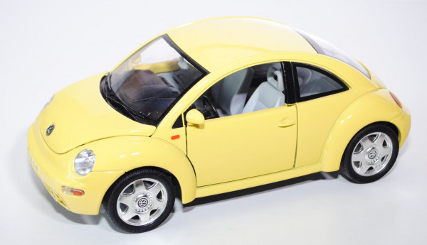 VW New Beetle (1998), schwefelgelb, innen grau, Bburago, 1:18, mb