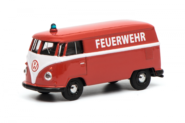 VW Transporter Kastenwagen Feuerwehr (Typ 2 T1, Modell 1962-1963), feuerrot, FEUERWEHR, Schuco, 1:64