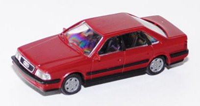 Audi V8 (D11, Typ 4C), Modell 1988-1994, purpurrot, Aero-Felgen, Rietze, 1:87, Werbeschachtel