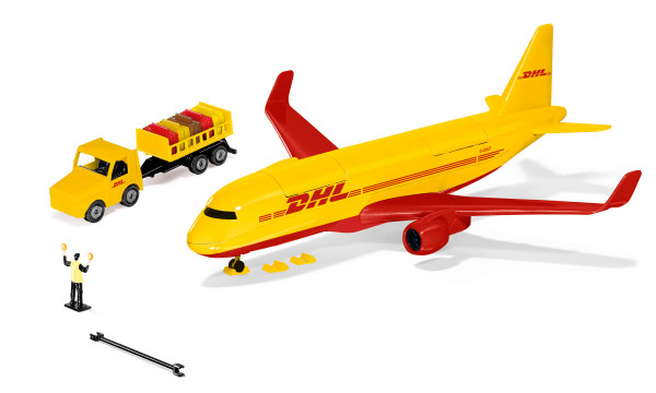 00000 DHL Frachtflugzeug Airbus A320neo mit Zubehör, gelb/rot, DHL / G-DHLF, SIKU, L16nmpK