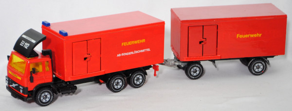 Volvo F7 Turbo 6 (Mod. 78-84) Feuerwehr Lastzug mit Kofferaufbau, rot, FEUERWEHR, SIKU, Umbau