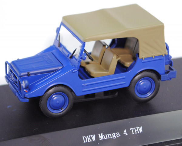 AUTO UNION-DKW MUNGA F91/4 1000 (Mod. 58-68) THW mit Verdeck, blau, Starline models, 1:43, PC-Box