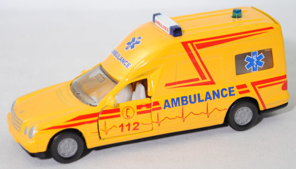 00006 KTW BINZ Ambulance A 2002 auf Fahrgestell Mercedes-Benz E 280, gelb, AMBULANCE, SIKU, L15n