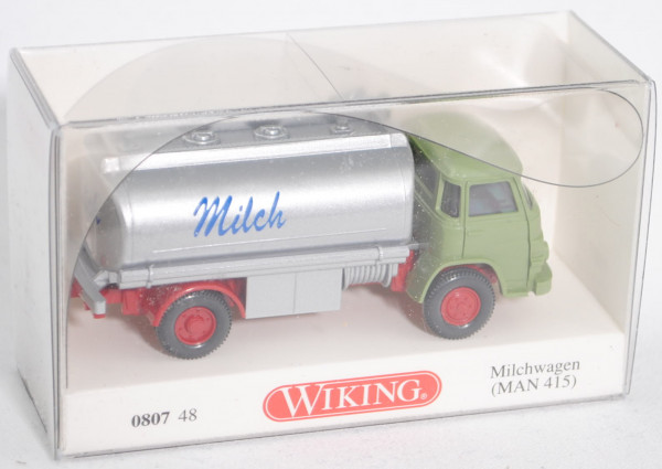MAN 415 (Kleine Pausbacke, Model 1960-1967, Baujahr 1960) Milchwagen, resedagrün/rubinrot/silber, Mi