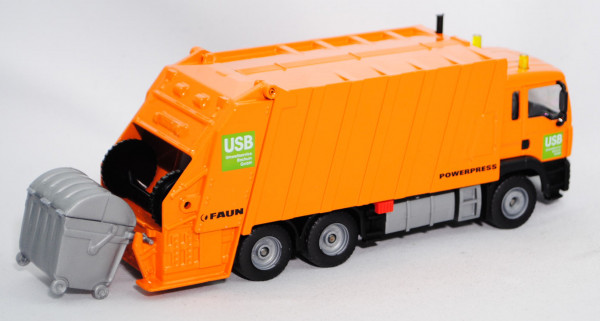 MAN TGA 18.460 M (Modell 2000-2007) Müllwagen, tieforange/mattschwarz, FAUN / USB / Umweltservice /
