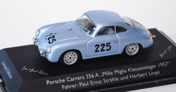Porsche 356 A Carrera GT, Modell 1955-1959, pastellblaumetallic, Mille Miglia 1957, Nr. 225 (Klassen