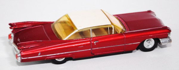 Cadilac Coupé de Ville, Modell 1959, rubinrotmetallic, Dach hellelfenbein, DINKY / Matchbox, 1:43, m