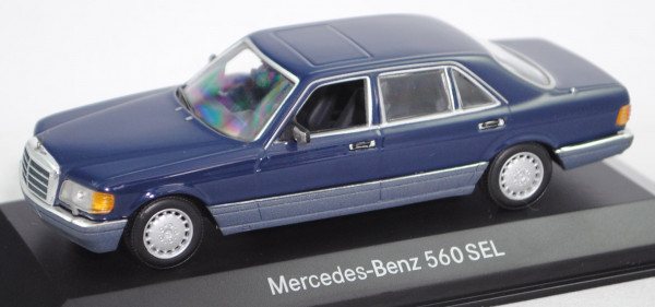 Mercedes-Benz 560 SEL (W 126, 2. Serie, Mod. 1989-1991), dunkelblau uni, Minichamps, 1:43, Werbebox