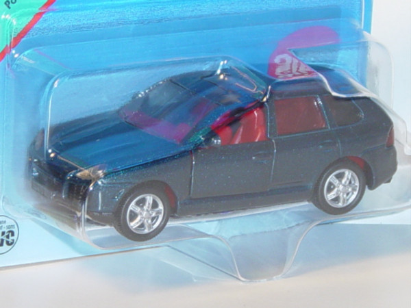 00004 Porsche Cayenne Turbo (Typ 9PA, Modell 2002-2007), ozeanblaumetallic, innen rubinrot, Lenkrad