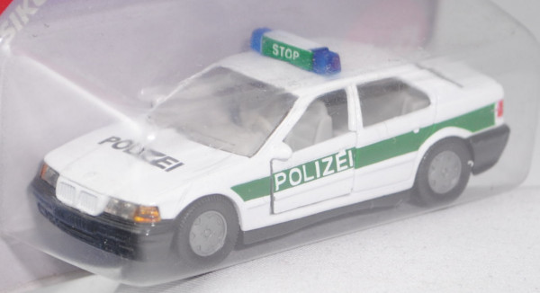 00002 BMW 320i (Baureihe E36, Modell 1992-1996) Polizei-Streifenwagen, reinweiß/hell-moosgrün, innen