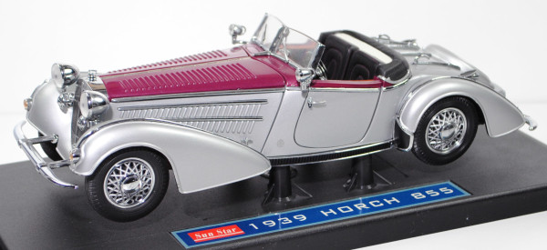 Horch 855 Special-Roadster (Modell 38-39), silbergraumet./bordeauxviolettmet., Sun Star, 1:18, mb