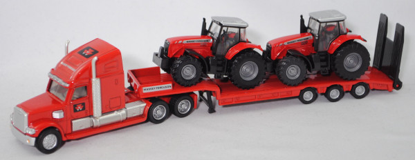 00000 FREIGHTLINER CORONADO mit Massey Ferguson Traktoren 8480, verkehrsrot, 1:87, L17mK