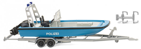 Polizei - Mehrzweckboot MZB 72 (Lehmar), lichtblau, POLIZEI, Trailer silbergrau, Wiking, 1:87, mb
