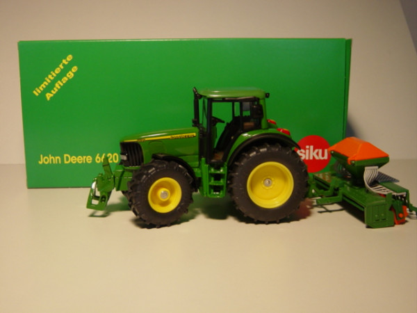John Deere 6620 mit Saatdrillmaschine, grün/gelb, Werbeschachtel