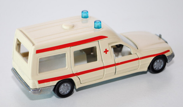 Mercedes 260 E Binz-Ambulanz, hellelfenbein, rote Streifen und rotes Kreuz auf den Seiten, B7