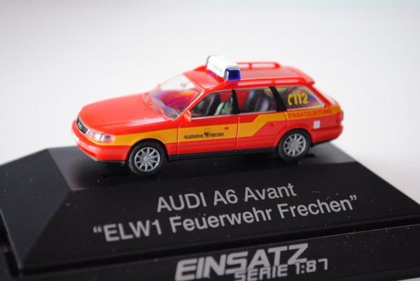 Audi A6 Avant, Mj. 1994, rot, FEUERWEHR FRECHEN, ELW1 Feuerwehr Frechen, Rietze, 1:87, PC-Box