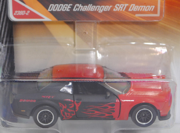 Dodge Challenger SRT Demon (Modell 2017-2018), feuerrot/mattschwarz, majorette, 1:66, Blister