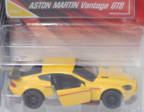 ASTON MARTIN Vantage GT8 (Typ Coupé, Modell 2016-2017), verkehrsgelb, majorette, 1:60, Blister