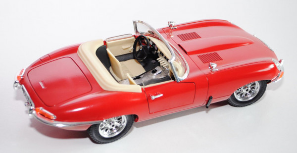 Jaguar E-Type Cabriolet (1961), rot, Türen + Motorhaube + Kofferraum zu öffnen, mit Lenkung, Bburago