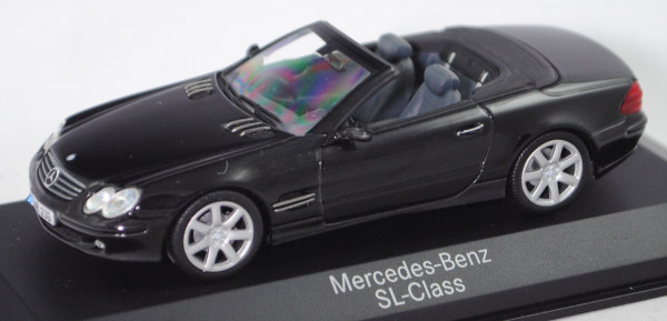 Mercedes-Benz 500 SL (R 230, Mod. 2001-2006), obsidian schwarz metallic, Minichamps, 1:43, Werbebox