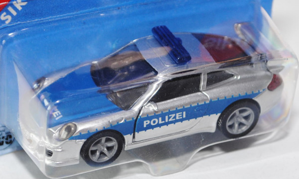 00005 Porsche 911 Carrera S Autobahn-Streifenwagen, chromsilber/blau, POLIZEI, P28a